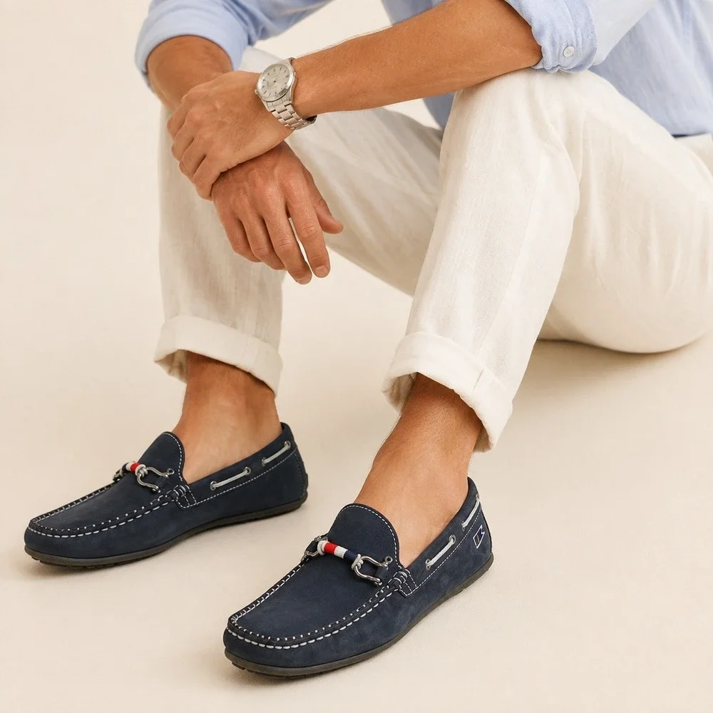 Riomar Waterman Navy Leather Boat Shoes Driving Loafers Coastal Mens 9 EU 42